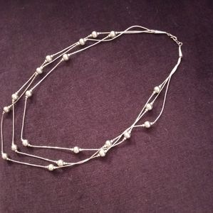 Liquid Silver Multi Strand Beaded Necklace 22' Marked .925 Sterling